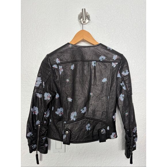 Joie Thisbe Moto Floral Lamb Leather Jacket Caviar Black Size XXS - Picture 5 of 12